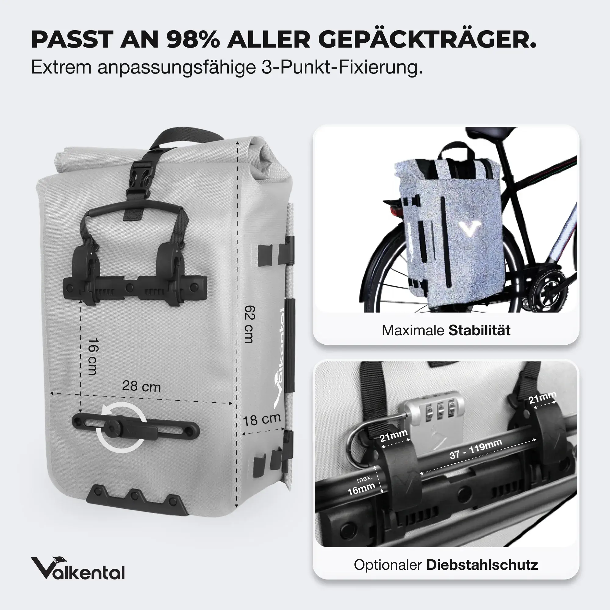 Valkental TrailX – 2in1 Fahrradtasche & Rucksack 28L