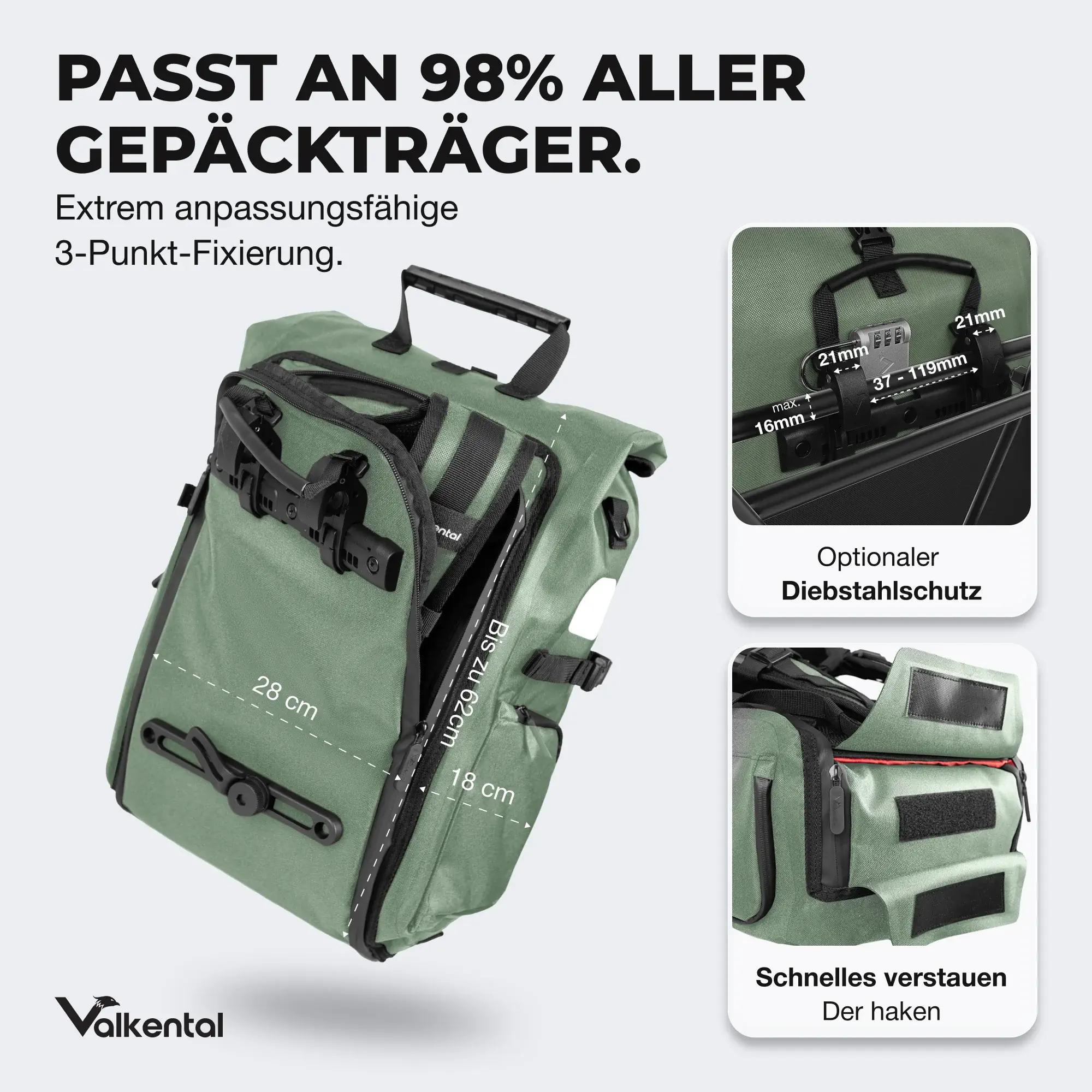 Valkental ValkPro – 3in1 Fahrradtasche & Rucksack 25L