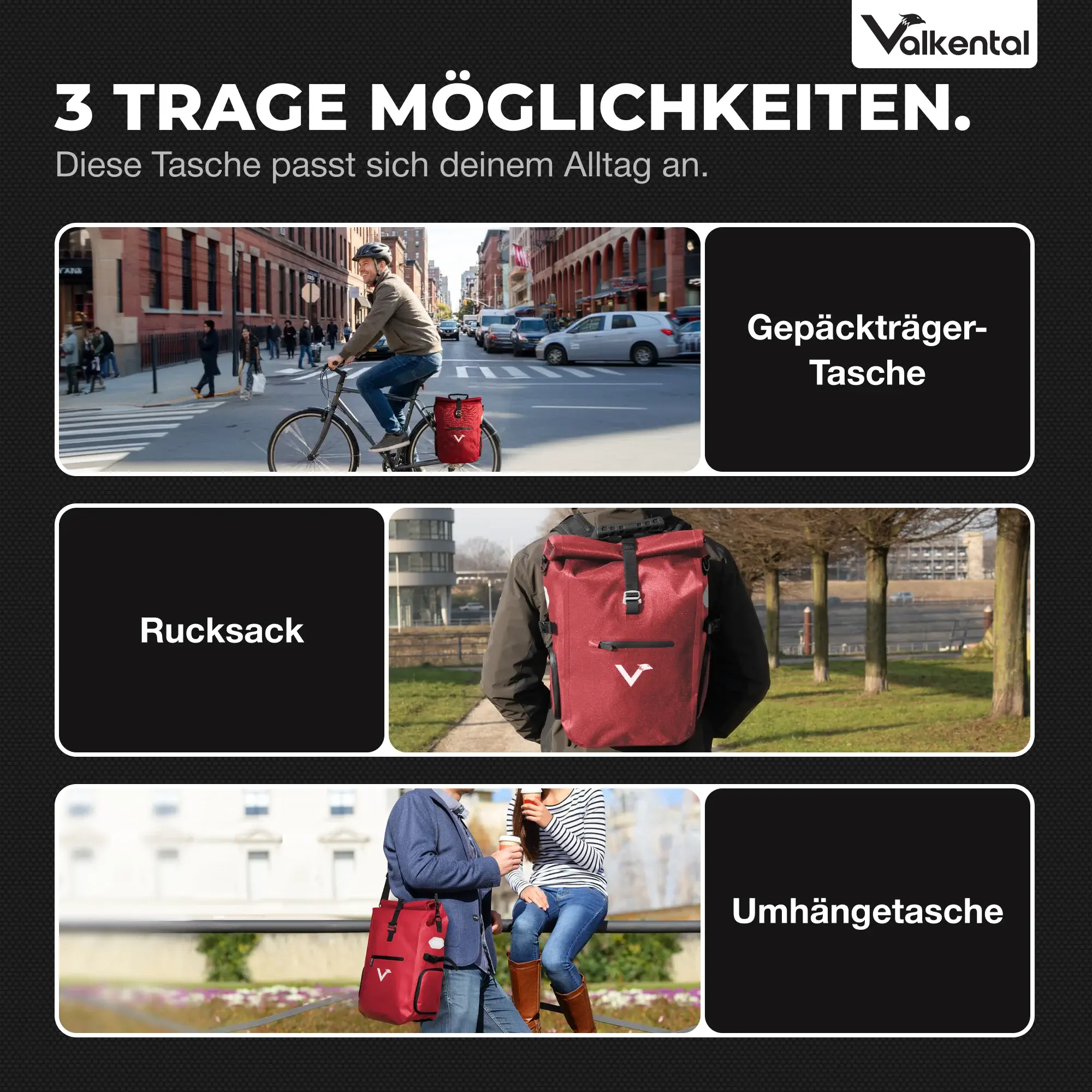 Valkental ValkPro – 3in1 Fahrradtasche & Rucksack 25L