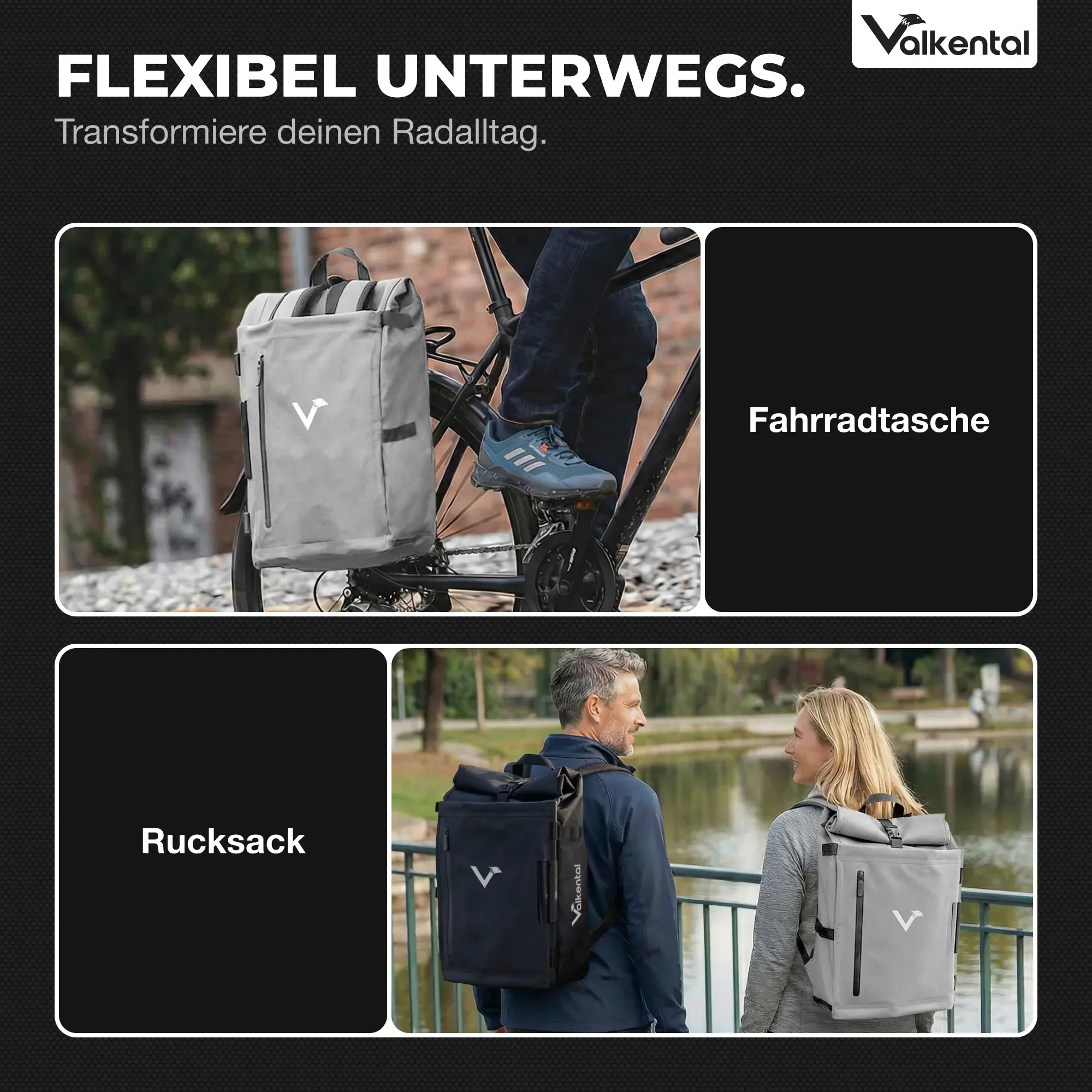 Valkental TrailX – 2in1 Fahrradtasche & Rucksack 28L