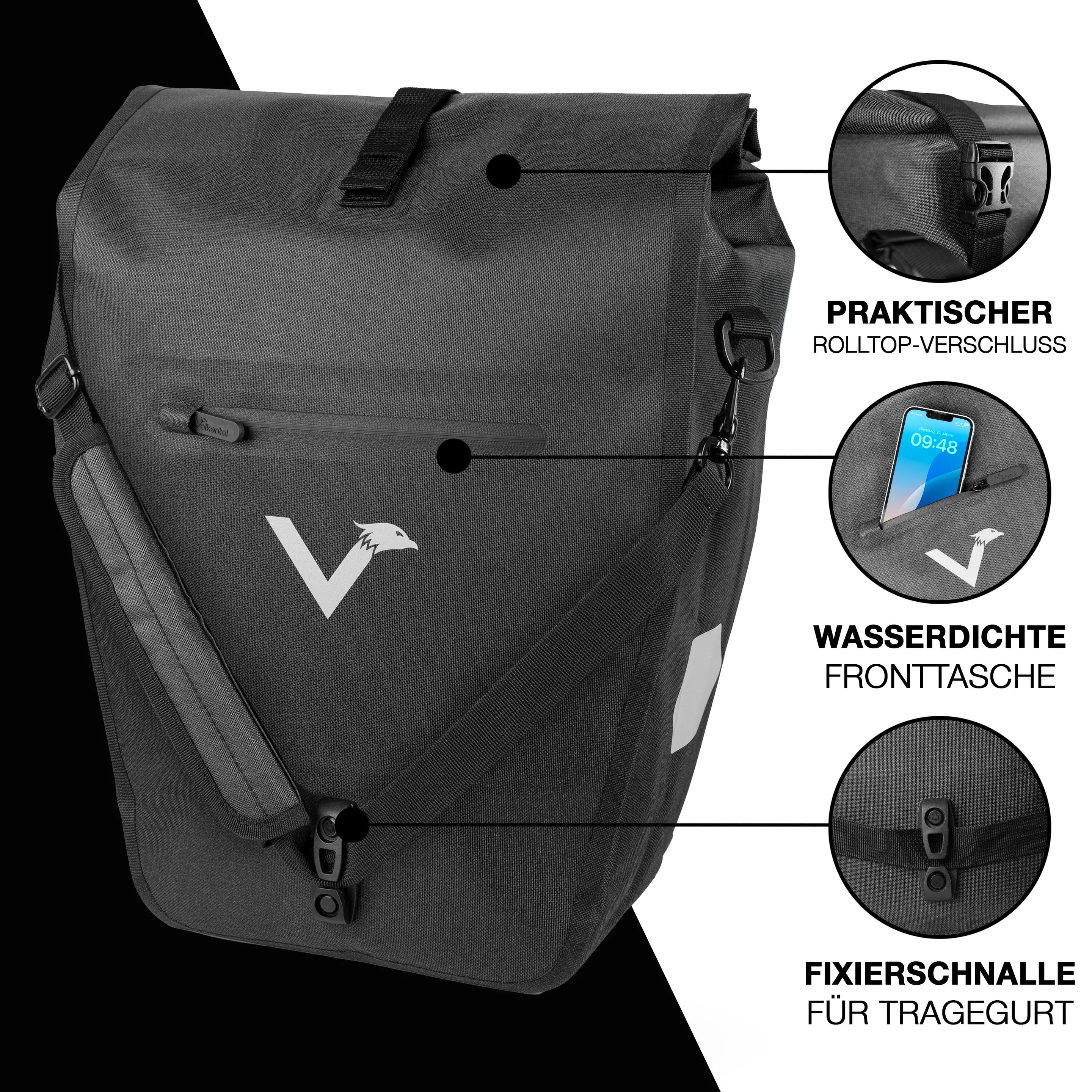 Valkental Bike Bag Urban schwarz reflektierend
