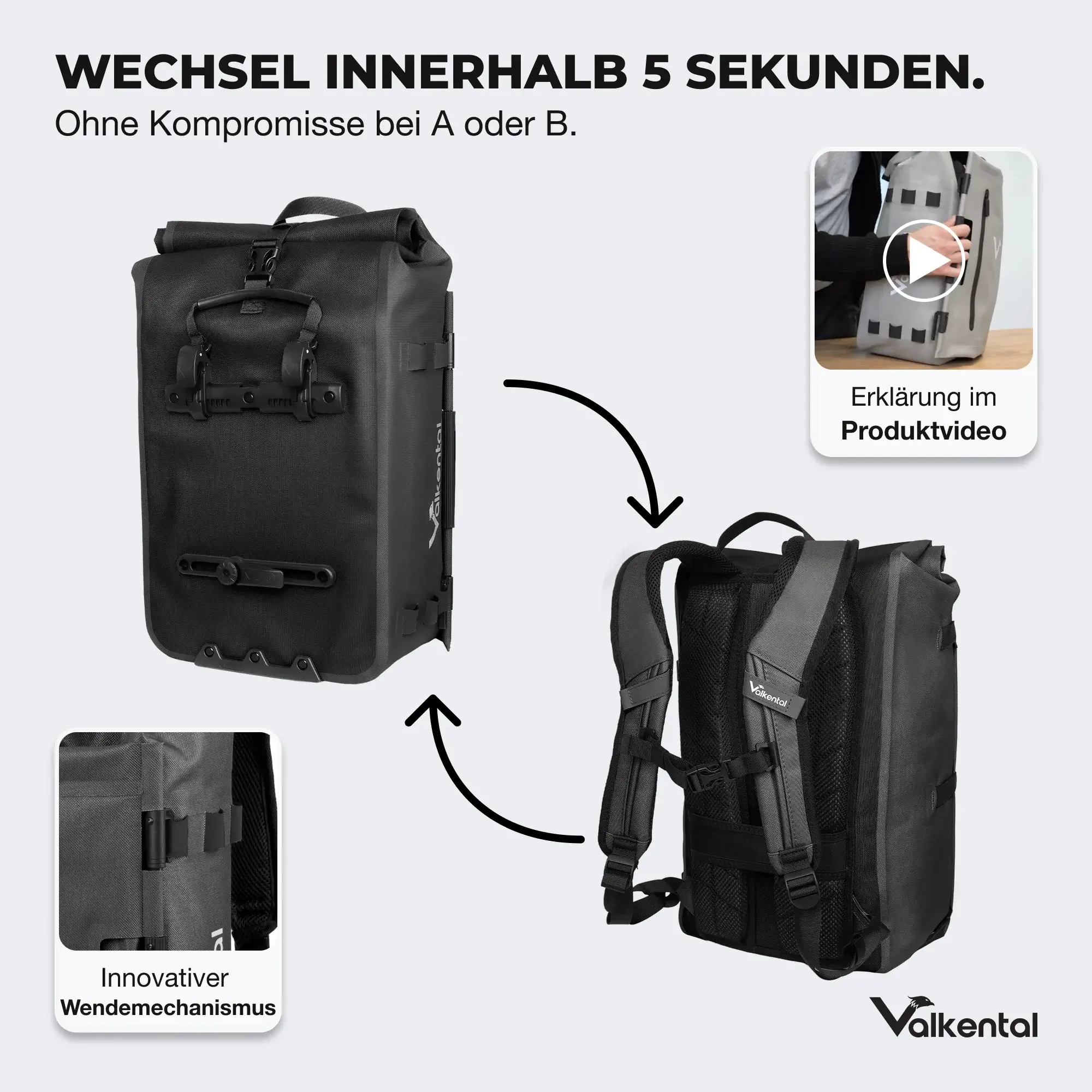 Valkental TrailX 2in1 Fahrradtasche Rucksack 28L Valkental TrailX 2in1 Fahrradtasche Rucksack 28L