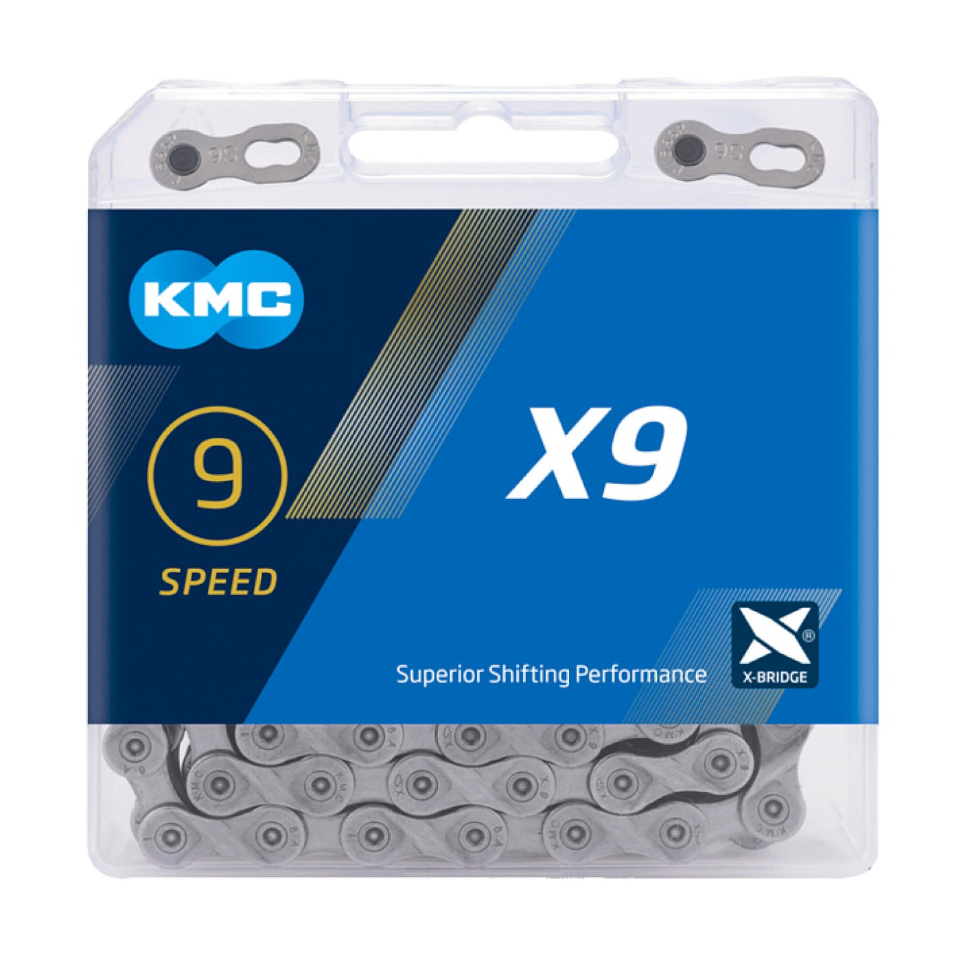 KMC Fahrrad Kette X9 9-fach, grau 114 Glieder 1/2x11/128