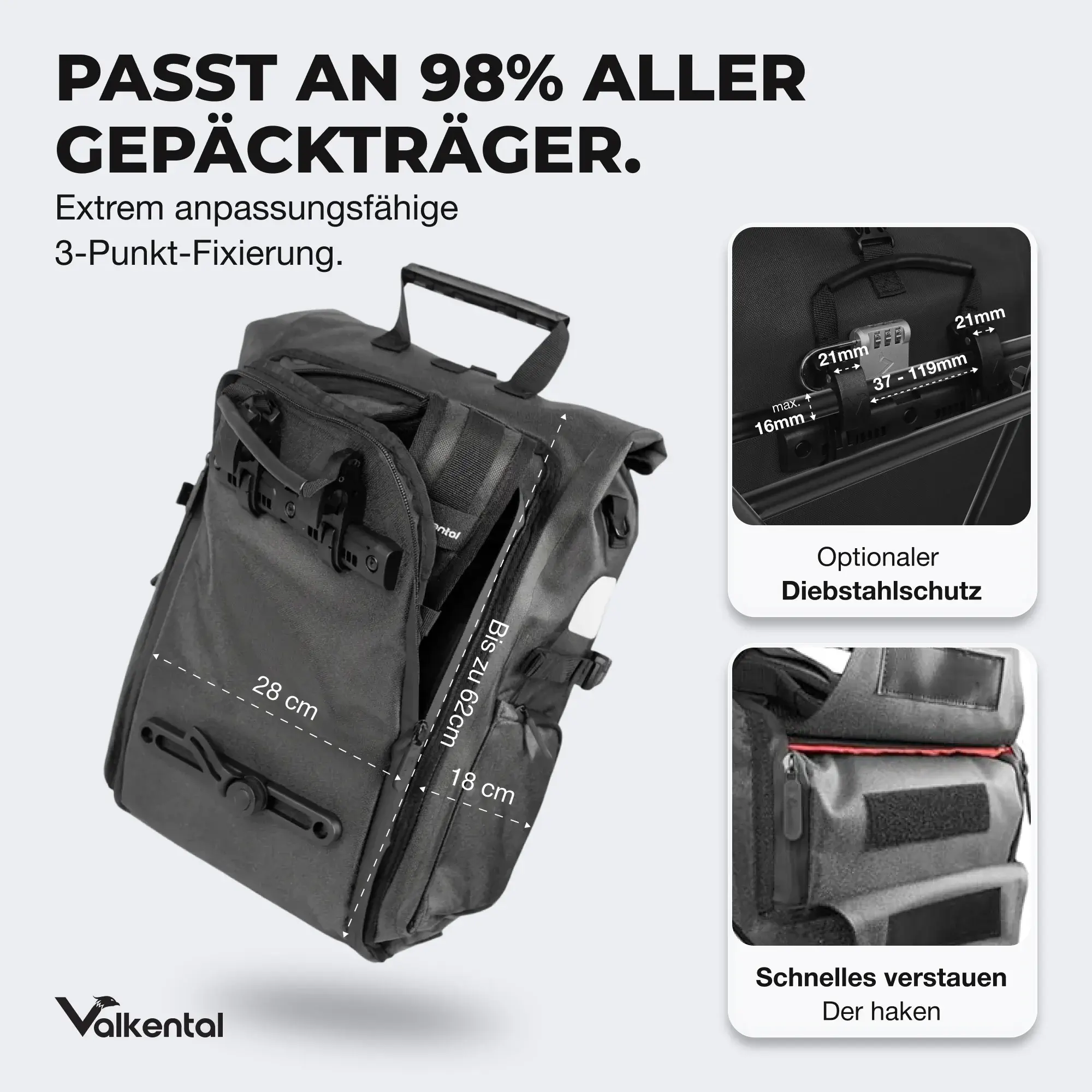 Valkental ValkPro 3in1 Fahrradtasche schwarz