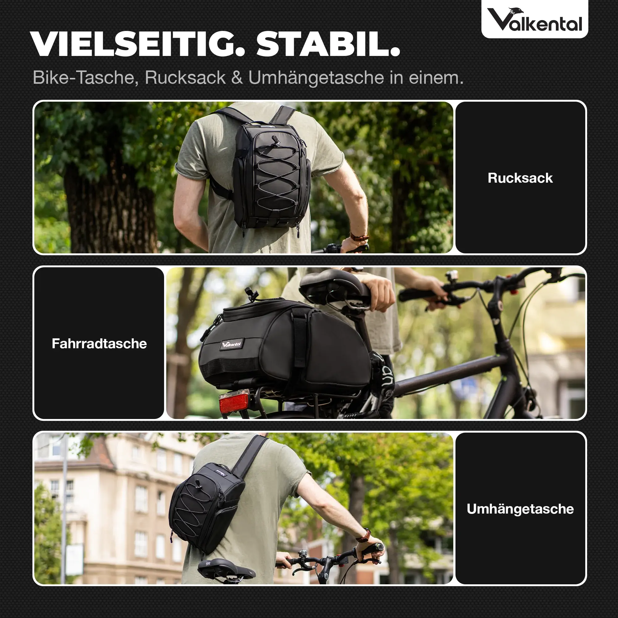 Valkental Trunk Bag – 3in1 Gepäckträgertasche & Rucksack