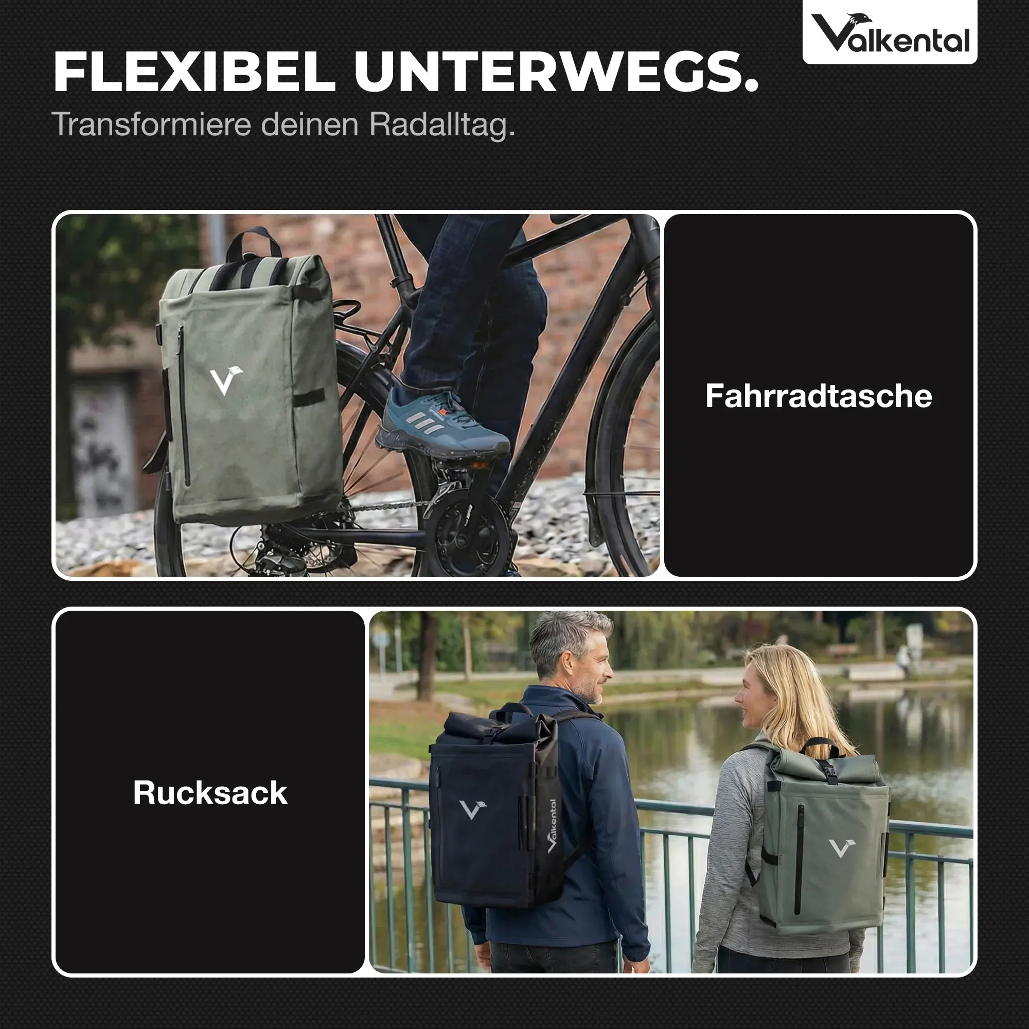 Valkental TrailX – 2in1 Fahrradtasche & Rucksack 28L